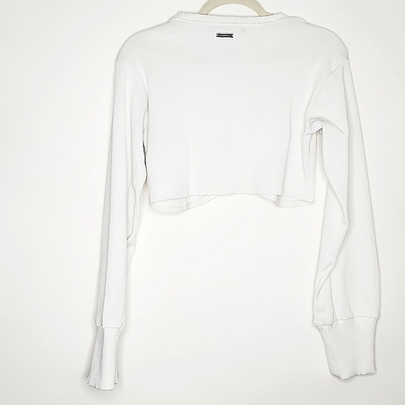 Maniere De Voir Ribbed Underbust Crop Top Size 16 White Long Sleeve Pullover - Picture 5 of 12